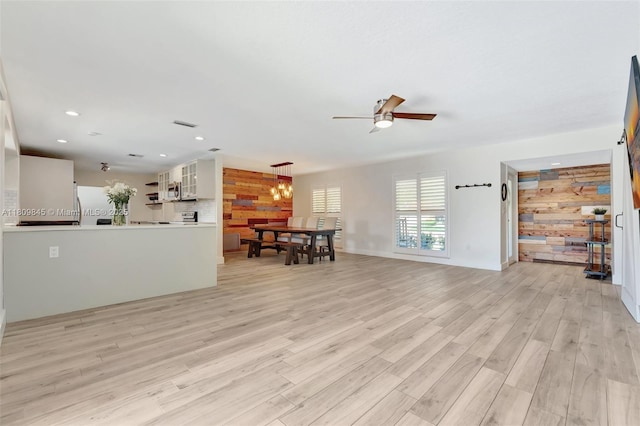 651 E Lake Dasha Dr, Plantation, FL 33324 - living room featuring light wood-style flooring, a ceiling fan, and recessed lighting