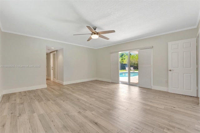 651 E Lake Dasha Dr, Plantation, FL 33324 - empty room with a ceiling fan, crown molding, baseboards, and light wood-style flooring