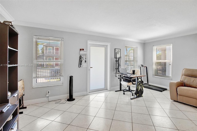 5565 SW 43rd St, Davie, FL 33314 - office with ornamental molding, healthy amount of natural light, baseboards, and light tile patterned floors