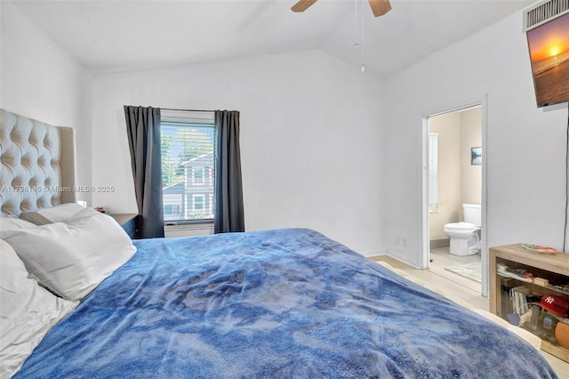 5565 SW 43rd St, Davie, FL 33314 - bedroom featuring vaulted ceiling, ensuite bath, and a ceiling fan