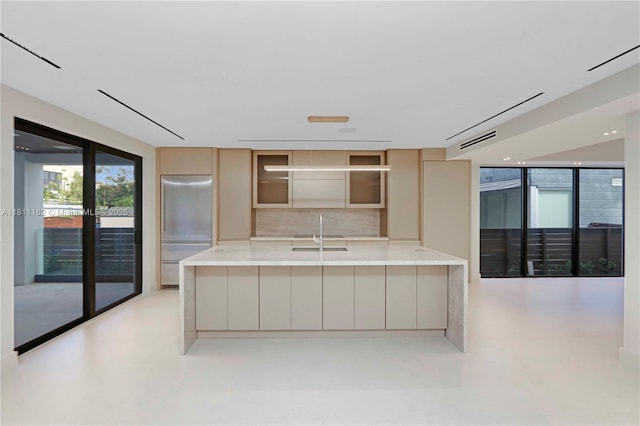330 SW 19th Rd, Miami, FL 33129 - kitchen with stainless steel built in fridge, modern cabinets, and tasteful backsplash