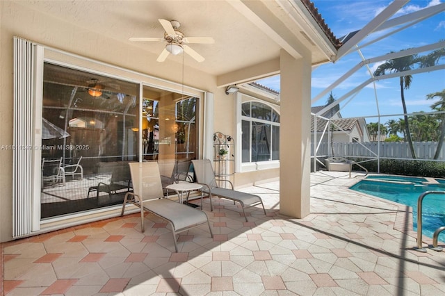 13220 NW 11th Ct, Sunrise, FL 33323 - view of patio / terrace featuring ceiling fan and a lanai