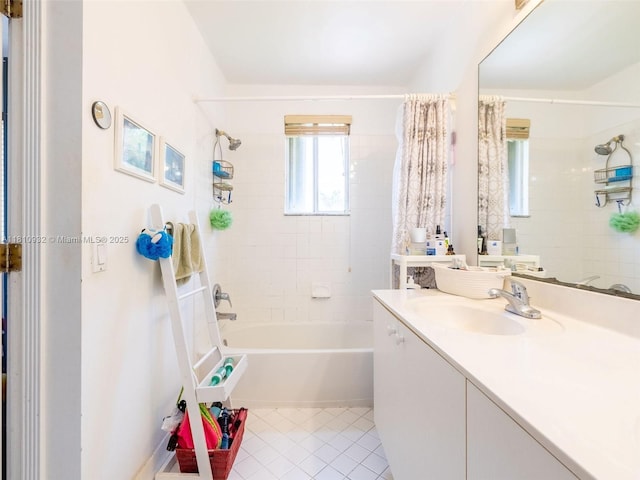 1030 Bamboo Ln, Weston, FL 33327 - full bath featuring tile patterned floors, vanity, and shower / bathtub combination with curtain
