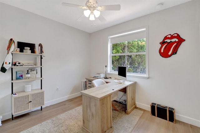 4413 NW 97th Pl, Doral, FL 33178 - office area with light wood-style floors, ceiling fan, and baseboards