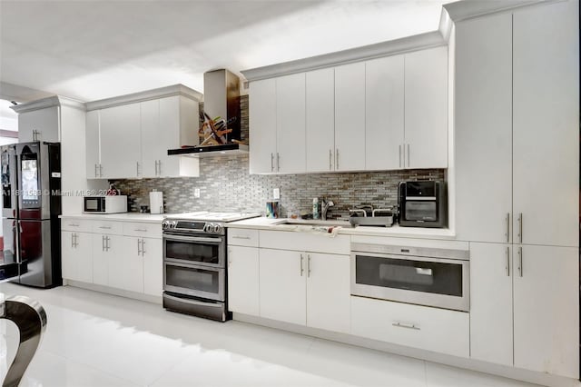 4035 N 110th Ave N, West Palm Beach, FL 33411 - kitchen featuring appliances with stainless steel finishes, wall chimney range hood, backsplash, light countertops, and a sink