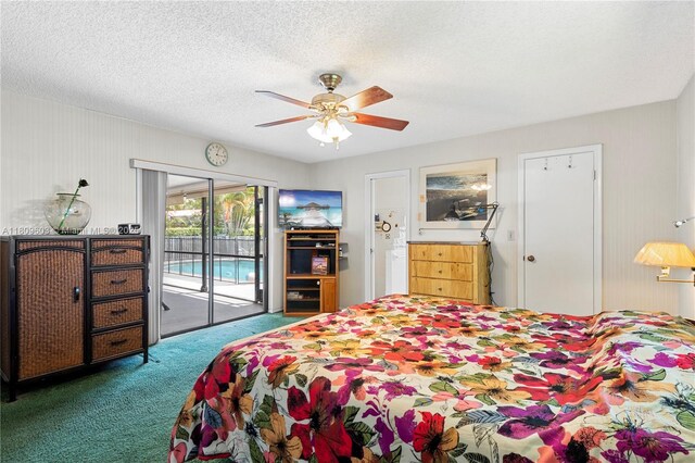 988 NW 110th Ave, Coral Springs, FL 33071 - carpeted bedroom featuring access to exterior, a ceiling fan, and a textured ceiling