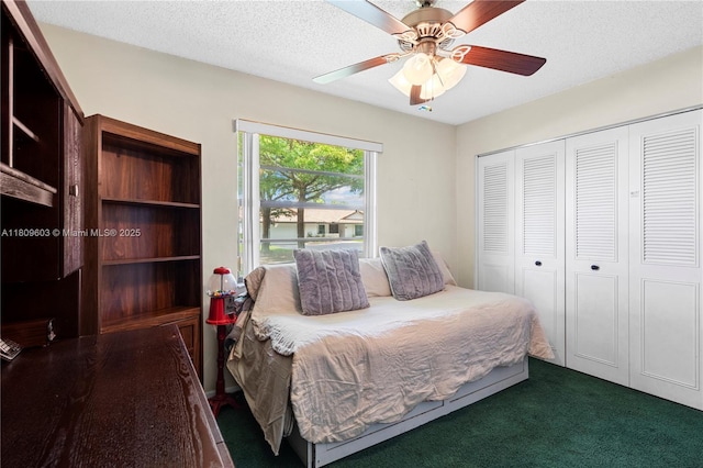 988 NW 110th Ave, Coral Springs, FL 33071 - bedroom featuring carpet flooring, a closet, a ceiling fan, and a textured ceiling