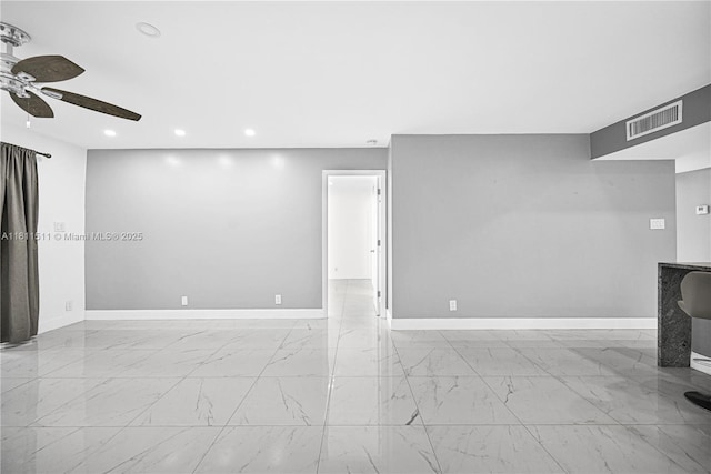 132 S Cypress Rd Unit 518, Pompano Beach, FL 33060 - unfurnished living room with a ceiling fan, recessed lighting, and marble look tiles