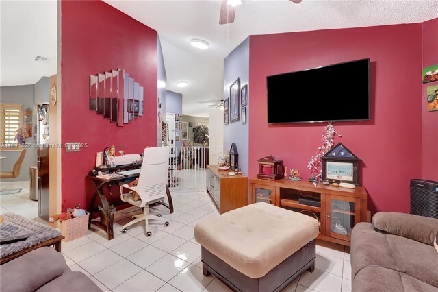 3720 NW 20th St, Coconut Creek, FL 33066 - living room with ceiling fan, an office area, and light tile patterned floors