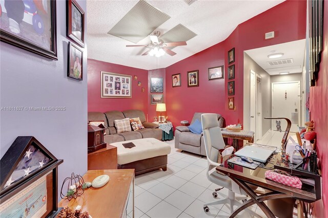 3720 NW 20th St, Coconut Creek, FL 33066 - office space with light tile patterned floors, a ceiling fan, and a textured ceiling