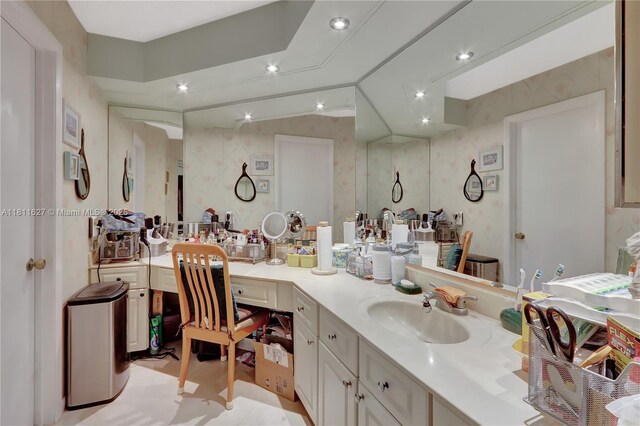 3720 NW 20th St, Coconut Creek, FL 33066 - bathroom featuring wallpapered walls, vanity, and recessed lighting