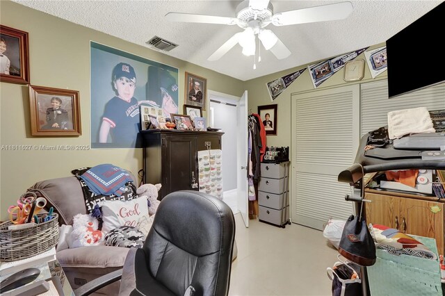 3720 NW 20th St, Coconut Creek, FL 33066 - office featuring a ceiling fan, finished concrete flooring, and a textured ceiling