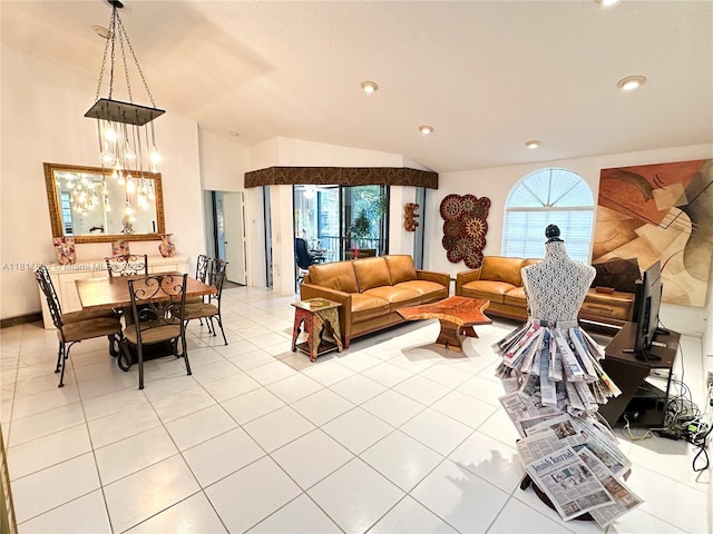 5154 Floria Dr Unit O, Boynton Beach, FL 33437 - living area featuring lofted ceiling, plenty of natural light, light tile patterned floors, and recessed lighting