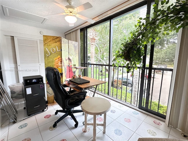 5154 Floria Dr Unit O, Boynton Beach, FL 33437 - tiled office space with a textured ceiling and a ceiling fan