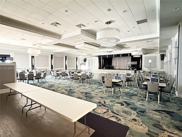 5154 Floria Dr Unit O, Boynton Beach, FL 33437 - carpeted dining space featuring coffered ceiling and beamed ceiling