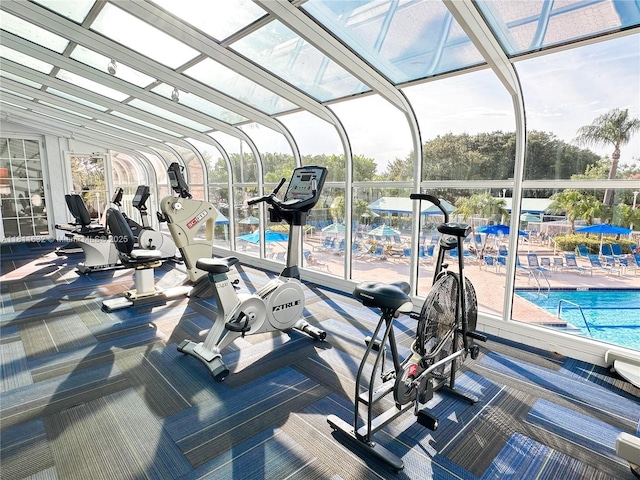 5154 Floria Dr Unit O, Boynton Beach, FL 33437 - workout area featuring plenty of natural light, carpet, and expansive windows