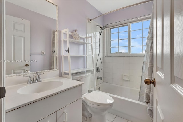 16222 NW 17th Ct, Pembroke Pines, FL 33028 - bathroom featuring shower / tub combo, vanity, toilet, and tile patterned floors