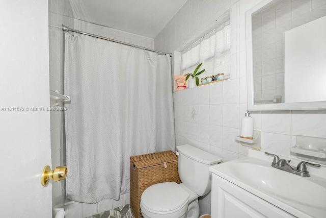 8320 SW 43rd Ter, Miami, FL 33155 - full bathroom featuring tile walls, vanity, toilet, and a shower with curtain