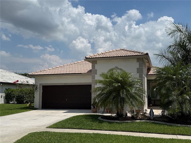 16306 SW 11th St, Pembroke Pines, FL 33027 - mediterranean / spanish-style house with a tile roof, an attached garage, stucco siding, and concrete driveway