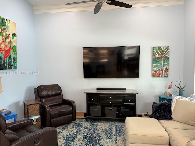 16306 SW 11th St, Pembroke Pines, FL 33027 - living room with ornamental molding and a ceiling fan