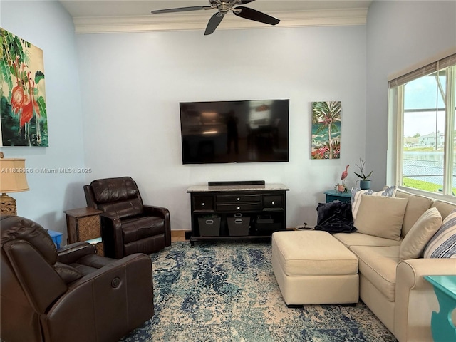 16306 SW 11th St, Pembroke Pines, FL 33027 - living room with crown molding and a ceiling fan