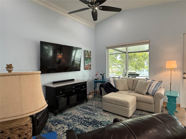 16306 SW 11th St, Pembroke Pines, FL 33027 - living room with a ceiling fan and ornamental molding