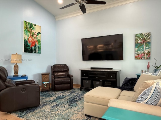 16306 SW 11th St, Pembroke Pines, FL 33027 - living area featuring ornamental molding and ceiling fan