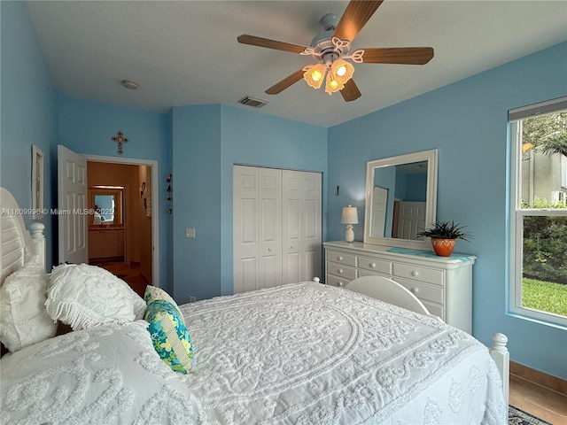16306 SW 11th St, Pembroke Pines, FL 33027 - bedroom with a closet, ceiling fan, and baseboards