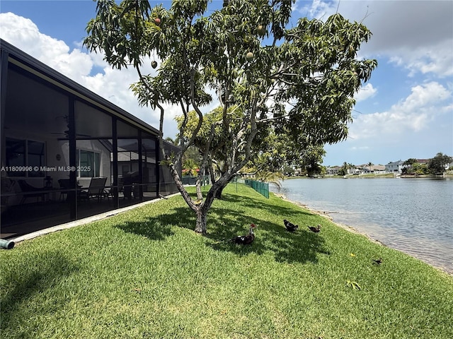 16306 SW 11th St, Pembroke Pines, FL 33027 - view of grassy yard featuring a water view and ceiling fan