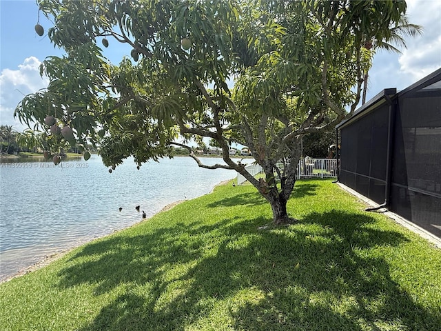 16306 SW 11th St, Pembroke Pines, FL 33027 - view of grassy yard with a water view and a lanai