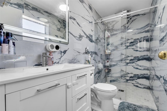 12351 NW 29th Mnr, Sunrise, FL 33323 - full bath featuring toilet, tile walls, vanity, a marble finish shower, and marble finish floors