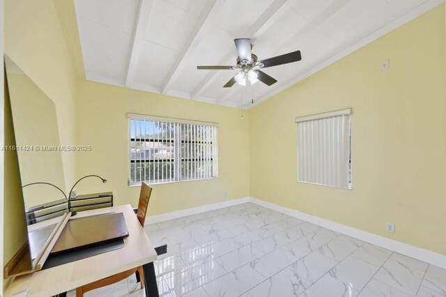 1090 SW 31st St, Fort Lauderdale, FL 33315 - unfurnished office featuring a ceiling fan, marble finish floors, and baseboards