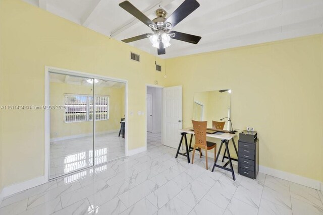 1090 SW 31st St, Fort Lauderdale, FL 33315 - office space with ceiling fan, marble finish floors, baseboards, and beamed ceiling