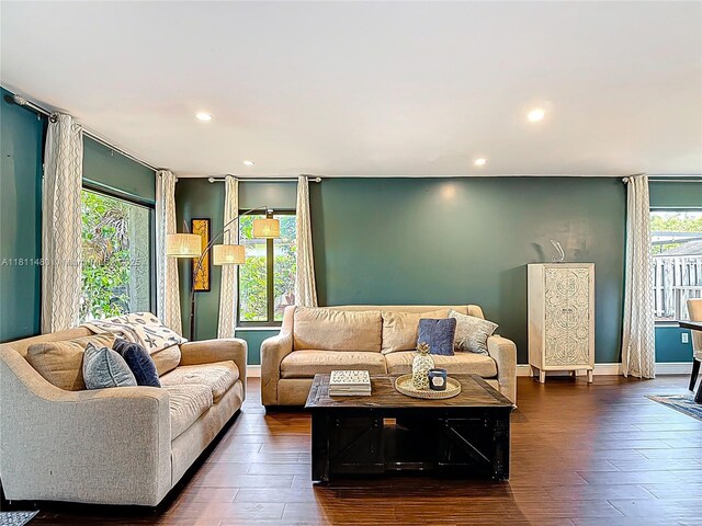21241 SW 88th Pl, Cutler Bay, FL 33189 - living area featuring dark wood-style flooring, recessed lighting, and baseboards