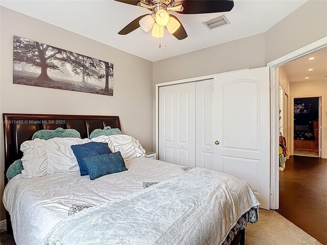 21241 SW 88th Pl, Cutler Bay, FL 33189 - bedroom with a closet, recessed lighting, ceiling fan, and carpet floors