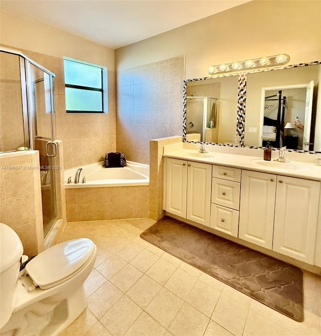3721 NE 4th Unit 4Th, Homestead, FL 33033 - full bathroom with a garden tub, tile patterned floors, a stall shower, and double vanity