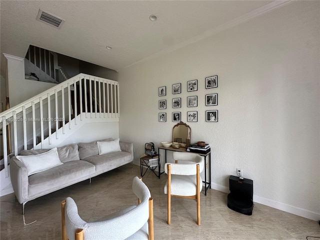 12464 SW 42nd St, Miramar, FL 33027 - living room with ornamental molding, stairway, and baseboards