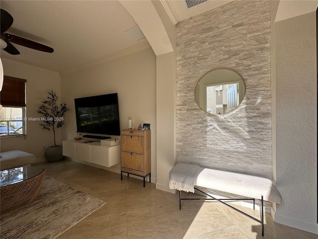 12464 SW 42nd St, Miramar, FL 33027 - living area with ceiling fan, ornamental molding, and baseboards