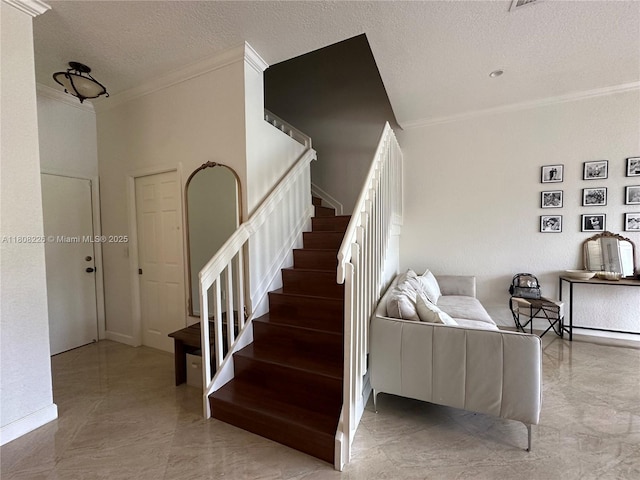 12464 SW 42nd St, Miramar, FL 33027 - stairway with crown molding and a textured ceiling