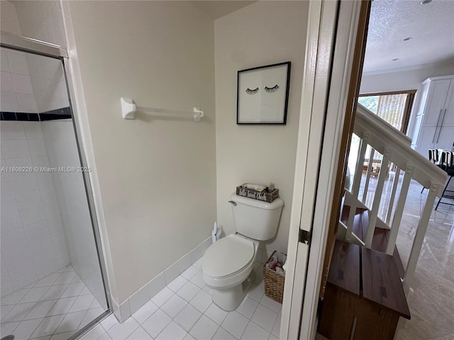 12464 SW 42nd St, Miramar, FL 33027 - bathroom with a stall shower, toilet, a textured ceiling, and tile patterned flooring
