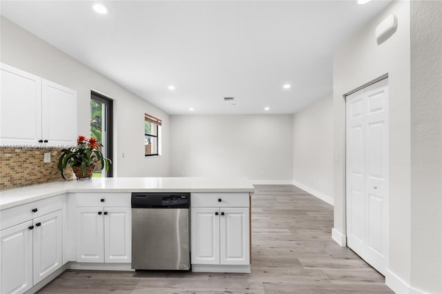 24083 SW 112th Pl, Homestead, FL 33032 - kitchen featuring dishwasher, a peninsula, white cabinets, light wood-style flooring, and recessed lighting