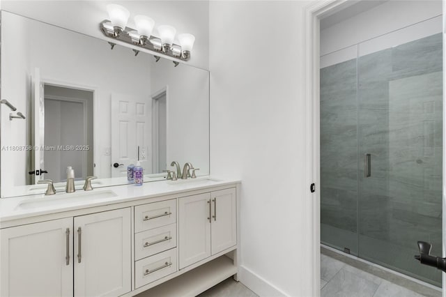 24083 SW 112th Pl, Homestead, FL 33032 - full bath featuring double vanity, a stall shower, and tile patterned flooring