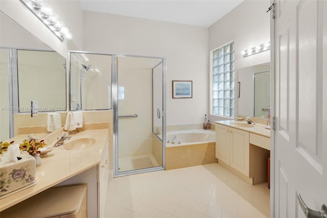 7059 Copperfield Cir, Lake Worth, FL 33467 - full bath featuring tile patterned flooring, a stall shower, a bath, and two vanities