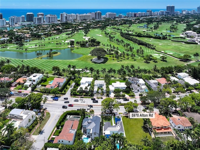 5970 Alton Rd, Miami Beach, FL 33140 - bird's eye view of skyline, a large body of water, and a golf course