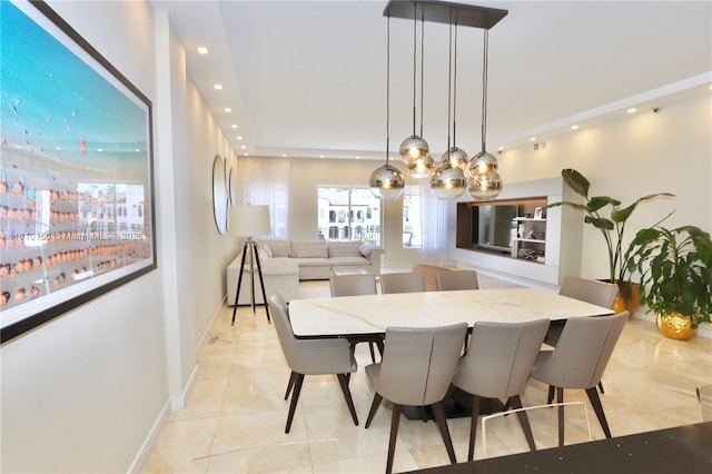 3900 Island Bl Ph 2, Aventura, FL 33160 - dining space with recessed lighting, a chandelier, light tile patterned floors, and baseboards