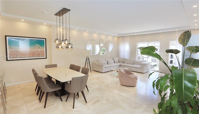 3900 Island Bl Ph 2, Aventura, FL 33160 - dining area featuring a raised ceiling, recessed lighting, and light tile patterned flooring