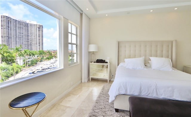 3900 Island Bl Ph 2, Aventura, FL 33160 - bedroom featuring baseboards, marble look tile flooring, and recessed lighting