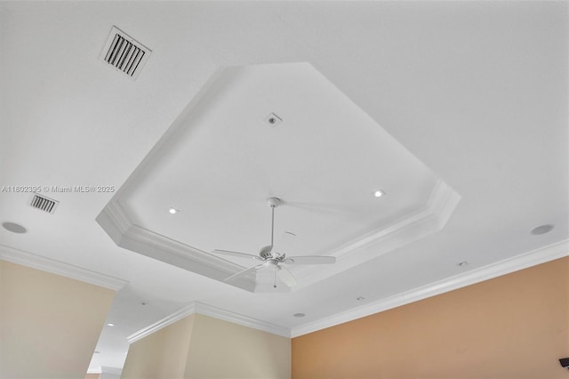 20120 SW 133rd Ave, Miami, FL 33177 - detailed view of a raised ceiling, ornamental molding, a ceiling fan, and recessed lighting