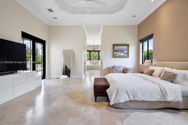 20120 SW 133rd Ave, Miami, FL 33177 - bedroom with multiple windows, ensuite bathroom, a ceiling fan, recessed lighting, and a raised ceiling