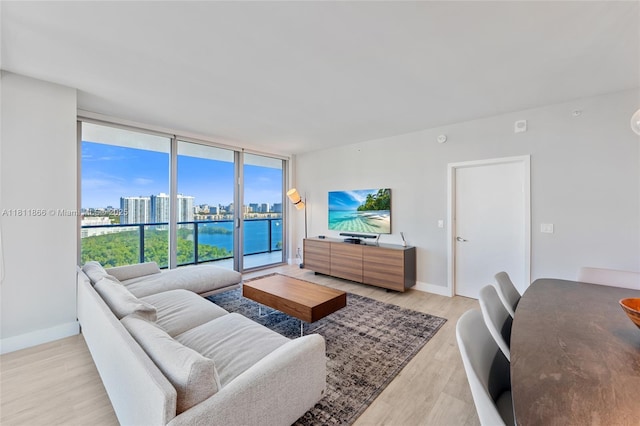 16385 NE Biscayne Blvd Unit 1901Storage, North Miami Beach, FL 33160 - living room featuring light wood-style floors, expansive windows, and baseboards